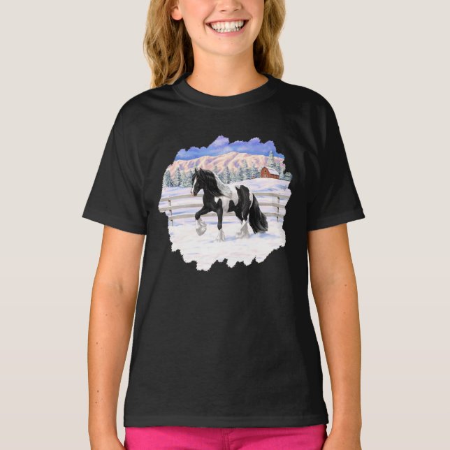 Black Pinto Piebald Gypsy Vanner Draft Horse T-Shirt (Front)