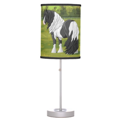 Black Pinto Piebald Gypsy Vanner Draft Horse Table Lamp