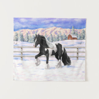 Black Pinto Piebald Gypsy Vanner Draft Horse Tapestry