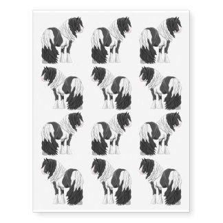 Black Pinto Piebald Gypsy Vanner Draft Horse Temporary Tattoos