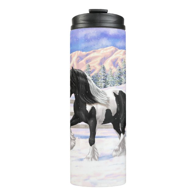 Black Pinto Piebald Gypsy Vanner Draft Horse Thermal Tumbler (Front)