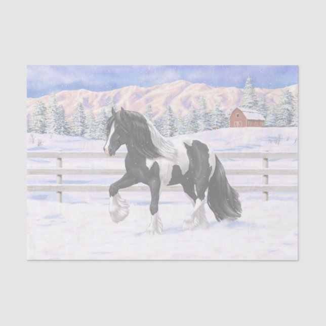 Black Pinto Piebald Gypsy Vanner Draft Horse Tissue Paper (Front)