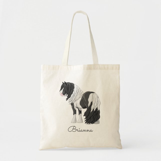 Black Pinto Piebald Gypsy Vanner Draft Horse Tote Bag (Front)