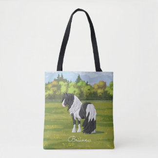 Black Pinto Piebald Gypsy Vanner Draft Horse Tote Bag