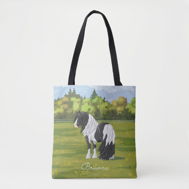 Black Pinto Piebald Gypsy Vanner Draft Horse Tote Bag (Front)