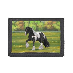 Black Pinto Piebald Gypsy Vanner Draft Horse Tri-fold Wallet