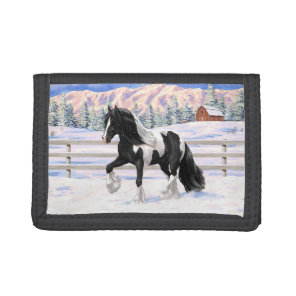 Black Pinto Piebald Gypsy Vanner Draft Horse Tri-fold Wallet
