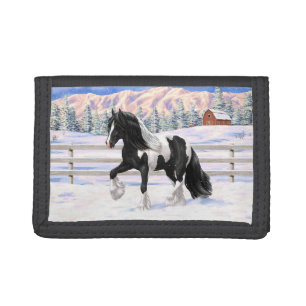 Black Pinto Piebald Gypsy Vanner Draft Horse Tri-fold Wallet