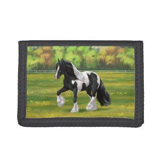 Black Pinto Piebald Gypsy Vanner Draft Horse Trifold Wallet