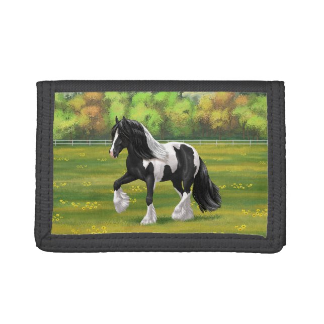 Black Pinto Piebald Gypsy Vanner Draft Horse Trifold Wallet (Front)