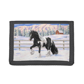 Black Pinto Piebald Gypsy Vanner Draft Horse Trifold Wallet
