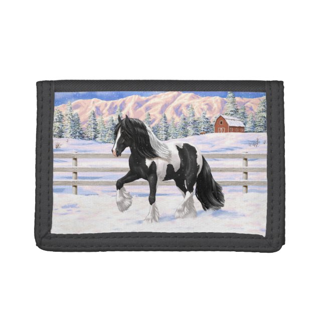 Black Pinto Piebald Gypsy Vanner Draft Horse Trifold Wallet (Front)