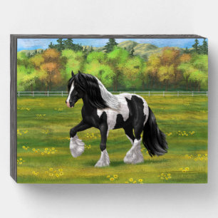 Black Pinto Piebald Gypsy Vanner Draft Horse Wooden Box Sign