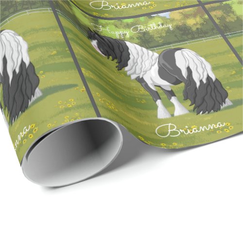 Black Pinto Piebald Gypsy Vanner Draft Horse Wrapping Paper