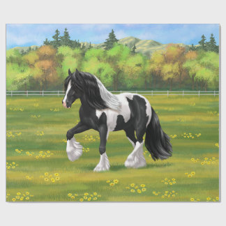 Black Pinto Piebald Gypsy Vanner Draft Horse Wrapping Paper