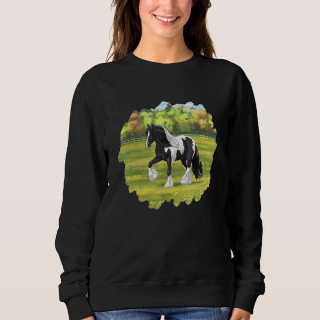 Black Pinto Piebald Gypsy Vanner Irish Cob Draft H Sweatshirt (Front)