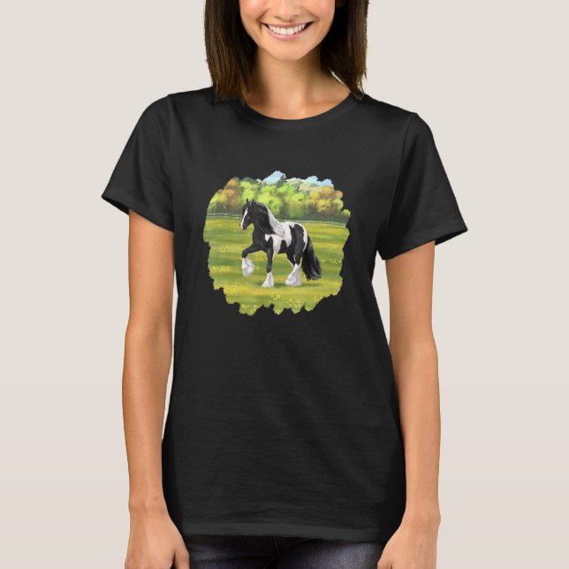 Black Pinto Piebald Gypsy Vanner Irish Cob Draft H T-Shirt (Front)