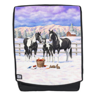 Black Pinto Quarter Horse Paint Horses In Snow Backpack