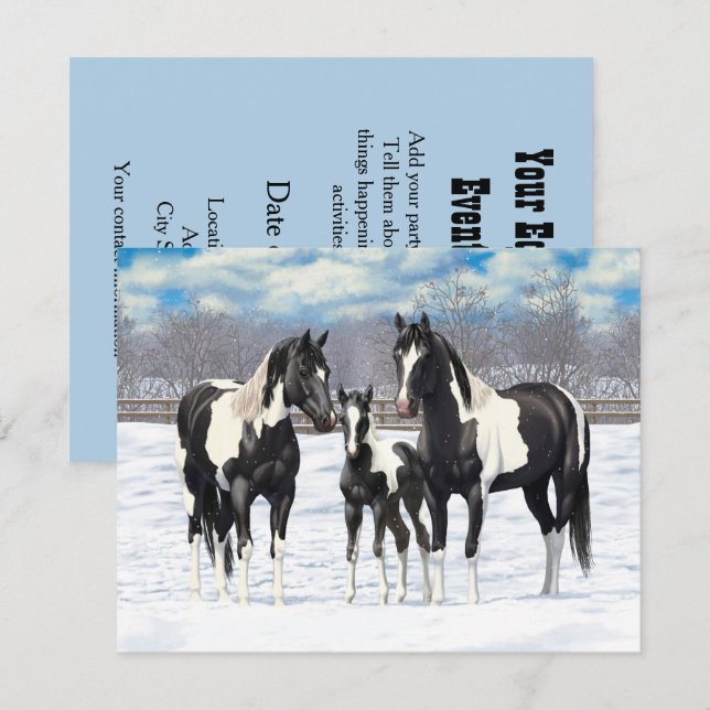 Black Pinto Quarter Horse Paint Horses In Snow Invitation (Front/Back)