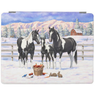 Black Pinto Quarter Horse Paint Horses In Snow iPad Smart Cover