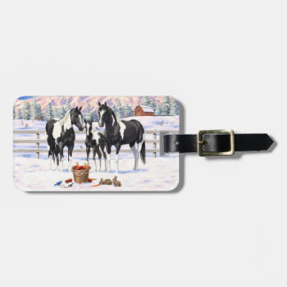 Black Pinto Quarter Horse Paint Horses In Snow Luggage Tag