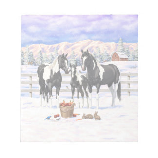 Black Pinto Quarter Horse Paint Horses In Snow Notepad