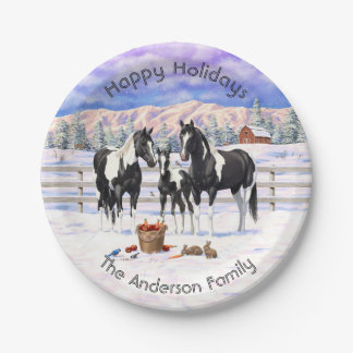 Black Pinto Quarter Horse Paint Horses In Snow Paper Plates