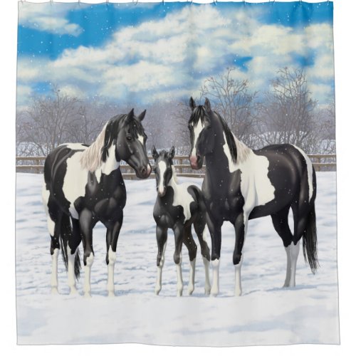 Black Pinto Quarter Horse Paint Horses In Snow Shower Curtain