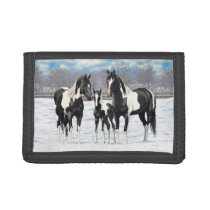 Black Pinto Quarter Horse Paint Horses In Snow Tri-fold Wallet Black Pinto Quarter Horse Paint Horses In Snow Tri-fold Wallet