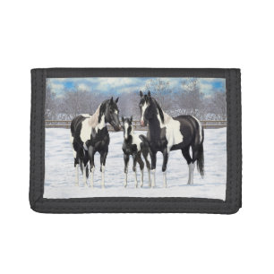 Black Pinto Quarter Horse Paint Horses In Snow Tri-fold Wallet