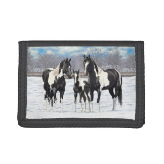 Black Pinto Quarter Horse Paint Horses In Snow Tri-fold Wallet