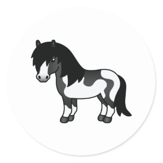 Black Pinto Shetland Pony Cartoon Illustration Classic Round Sticker