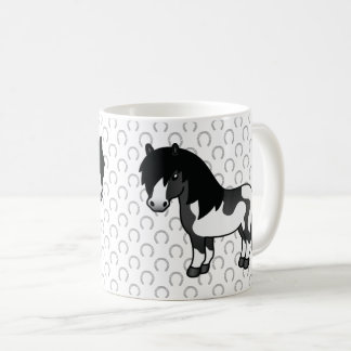 Black Pinto Shetland Pony Cartoon Illustration Coffee Mug