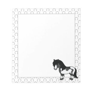 Black Pinto Shetland Pony Cartoon Illustration Notepad
