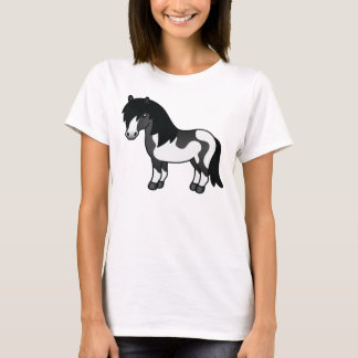Black Pinto Shetland Pony Cartoon Illustration T-Shirt