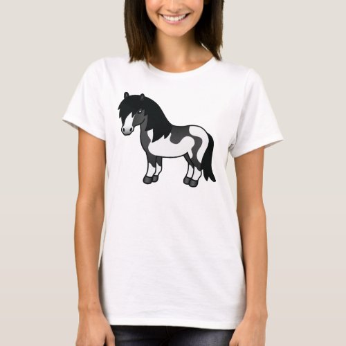 Black Pinto Shetland Pony Cartoon Illustration T_Shirt