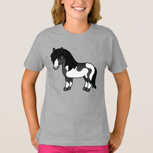 Black Pinto Shetland Pony Cartoon Illustration T_Shirt