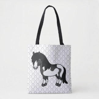 Black Pinto Shetland Pony Cartoon Illustration Tote Bag