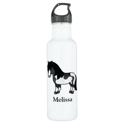 Black Pinto Shetland Pony Cartoon Pony  Name Stainless Steel Water Bottle