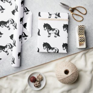 Black Pinto Shetland Pony Cartoon Pony Pattern Wrapping Paper