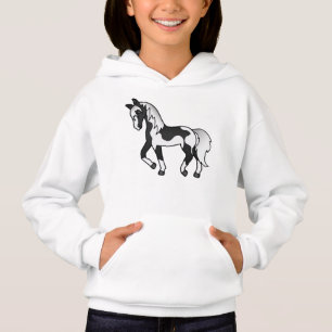 Black Pinto Trotting Horse Cartoon Illustration Hoodie
