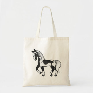 Black Pinto Trotting Horse Cartoon Illustration Tote Bag