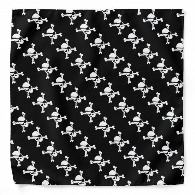 BLACK PIRATE BANNER WITH SKULL AND CROSSED BONES BANDANA (Front)