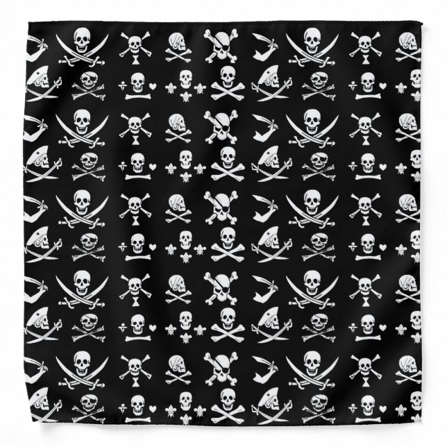 BLACK PIRATE BANNERS SKULL,CROSSED BONES,SWORDS BANDANA (Front)