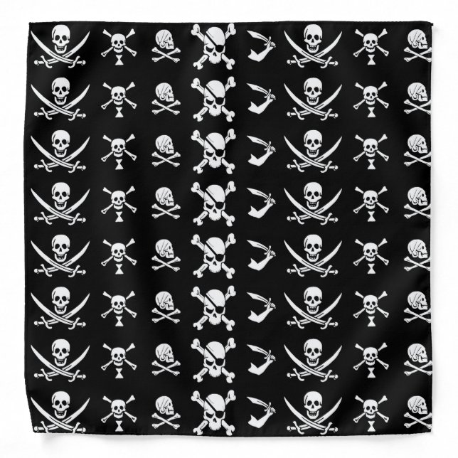 BLACK PIRATE BANNERS SKULL,CROSSED BONES,SWORDS BANDANA (Front)