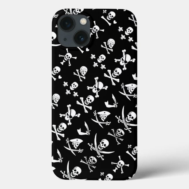 BLACK PIRATE BANNERS SKULL,CROSSED BONES,SWORDS Case-Mate iPhone CASE (Back)