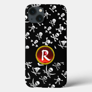 BLACK PIRATE BANNERS SKULL,CROSSED BONES,SWORDS iPhone 13 CASE