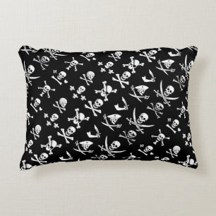 BLACK PIRATE BANNERS SKULL,CROSSED BONES,SWORDS DECORATIVE PILLOW