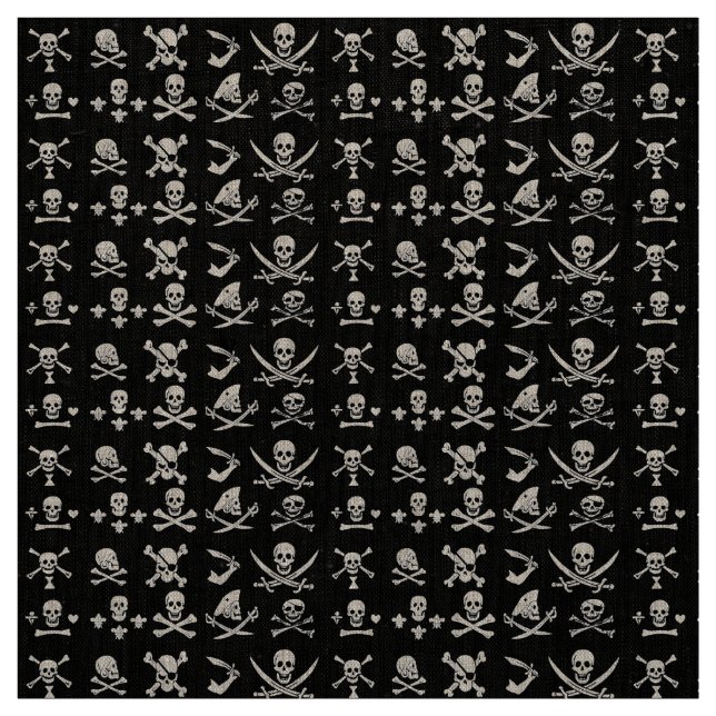BLACK PIRATE BANNERS SKULL,CROSSED BONES,SWORDS FABRIC (Swatch)