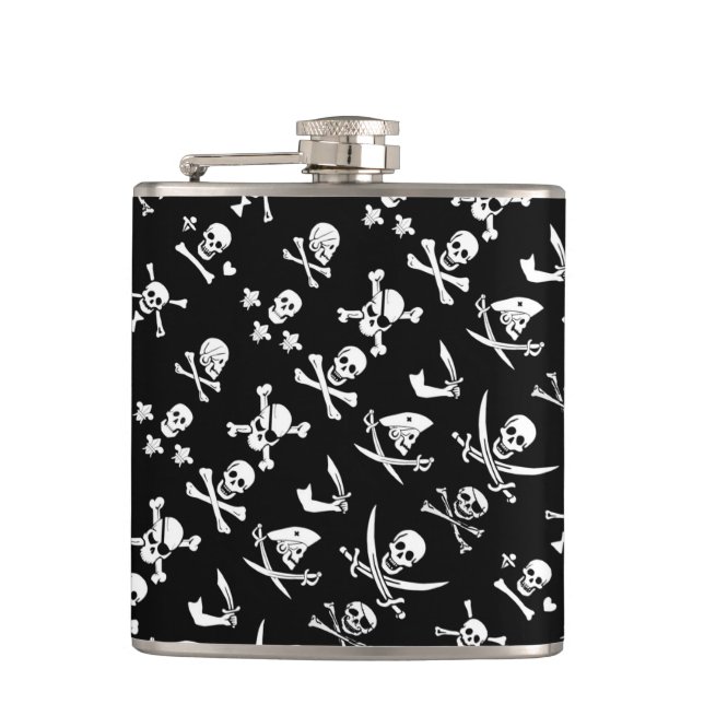 BLACK PIRATE BANNERS SKULL,CROSSED BONES,SWORDS FLASK (Front)